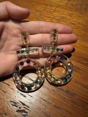 BaubleBar Clear Hoop Drop Earrings with Rainbow Crystal Accents